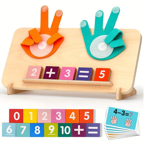 Juego Montessori de Matemáticas con Dedos en Madera – Sumas y Restas (3–6 años)