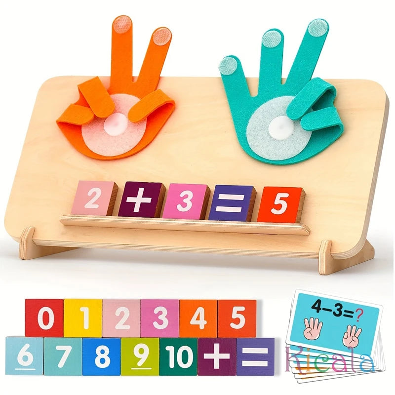 Juego Montessori de Matemáticas con Dedos en Madera – Sumas y Restas (3–6 años)