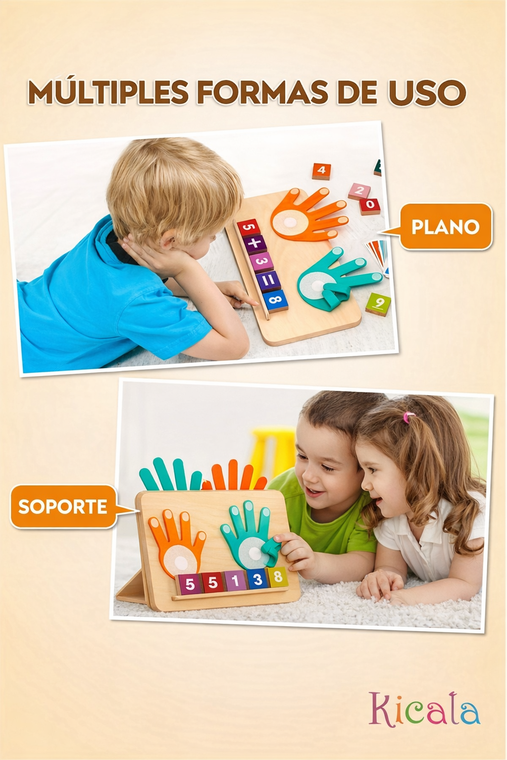 Juego Montessori de Matemáticas con Dedos en Madera – Sumas y Restas (3–6 años)