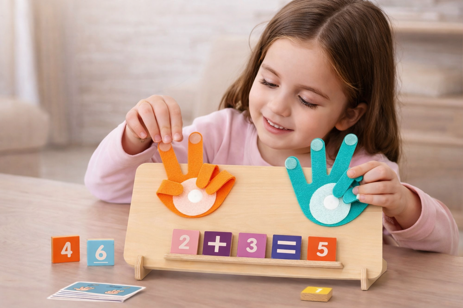 Juego Montessori de Matemáticas con Dedos en Madera – Sumas y Restas (3–6 años)